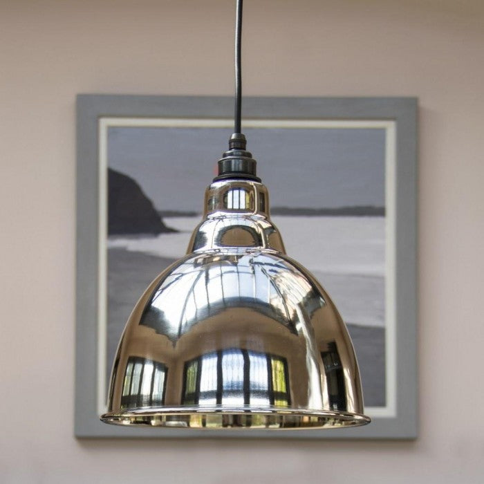 Polished Nickel Bowl-Shaped Hanging Pendant Light In Situ
