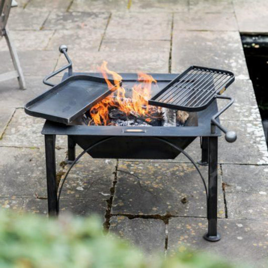 'Prideaux' Steel Fire Pit With Double Swing Arm Grills 