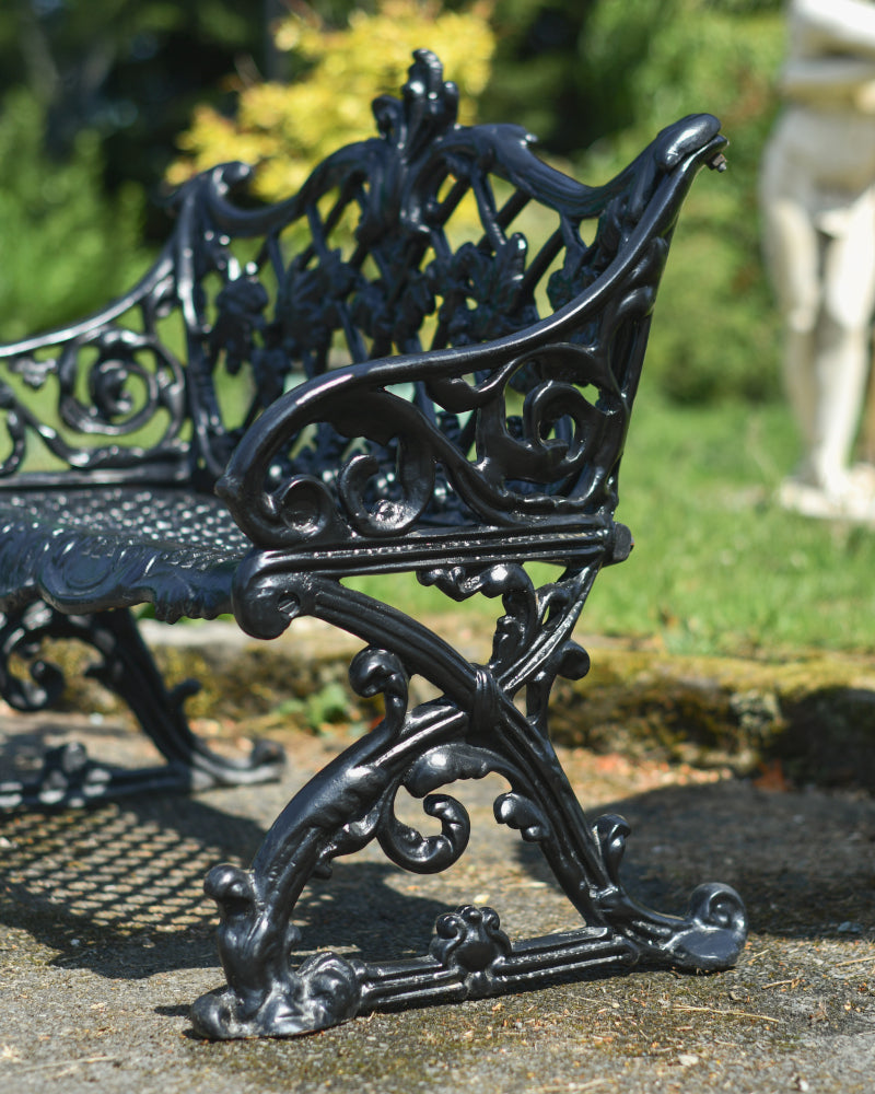 Side profile of the decorated bench legs