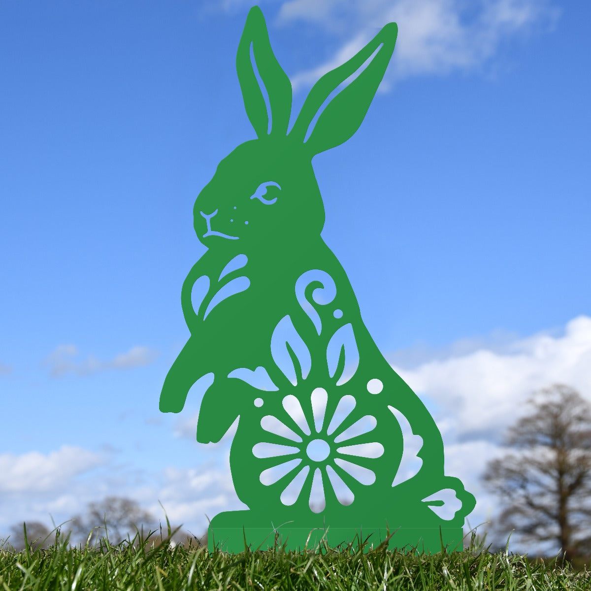 Floral Rabbit Garden Sheet Steel Silhouette In Green