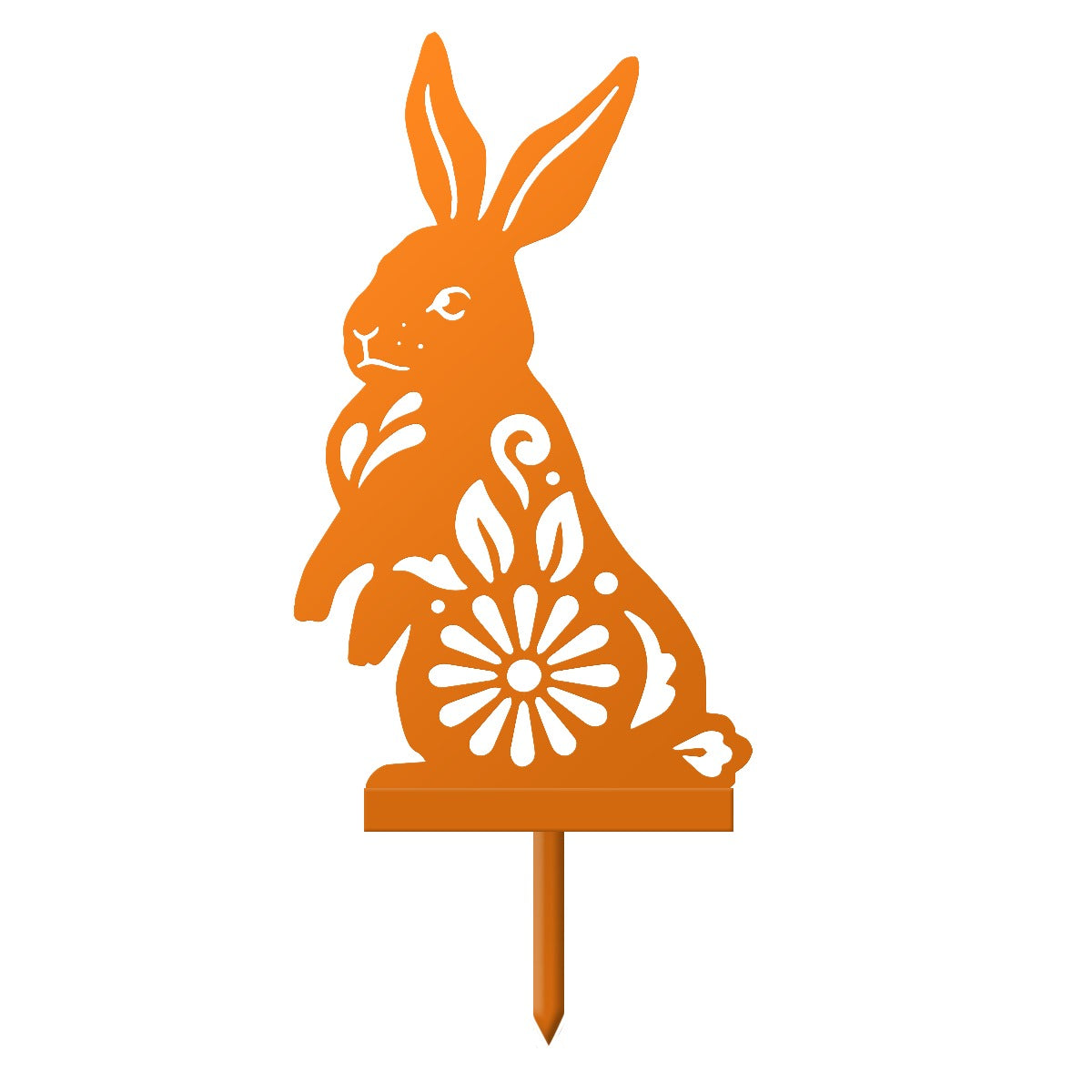 Floral Rabbit Garden Sheet Steel Silhouette In Orange