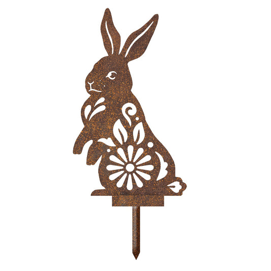 Floral Rabbit Garden Sheet Steel Silhouette In Rustic