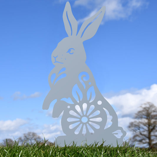 Floral Rabbit Garden Sheet Steel Silhouette In Silver