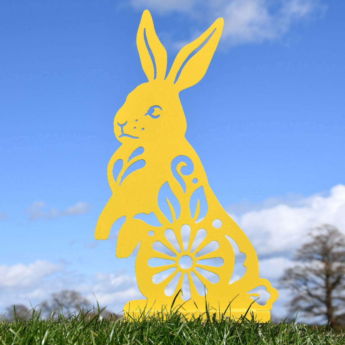 Floral Rabbit Garden Sheet Steel Silhouette In Yellow
