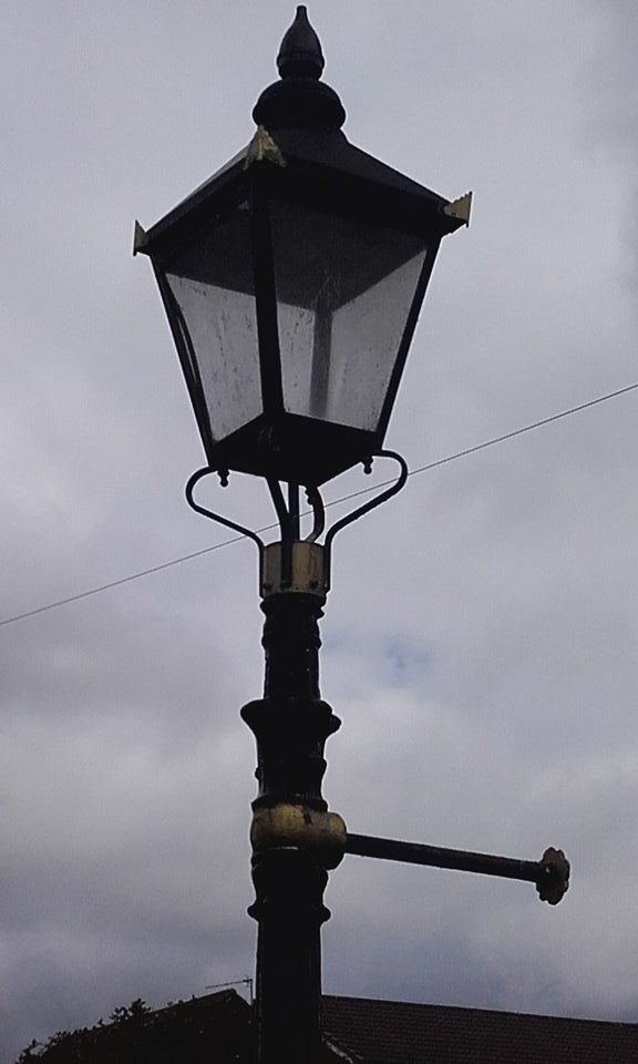 Reclaimed Black and Gold Iron Victorian Lamp Post Close Up