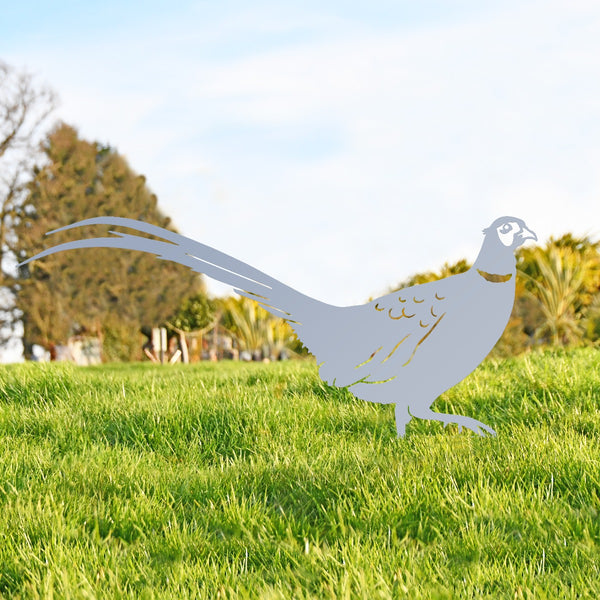 Ring-necked Pheasant Garden Sheet Steel Silhouette In Silver
