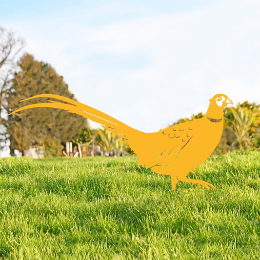 Ring-necked Pheasant Garden Sheet Steel Silhouette In Yellow