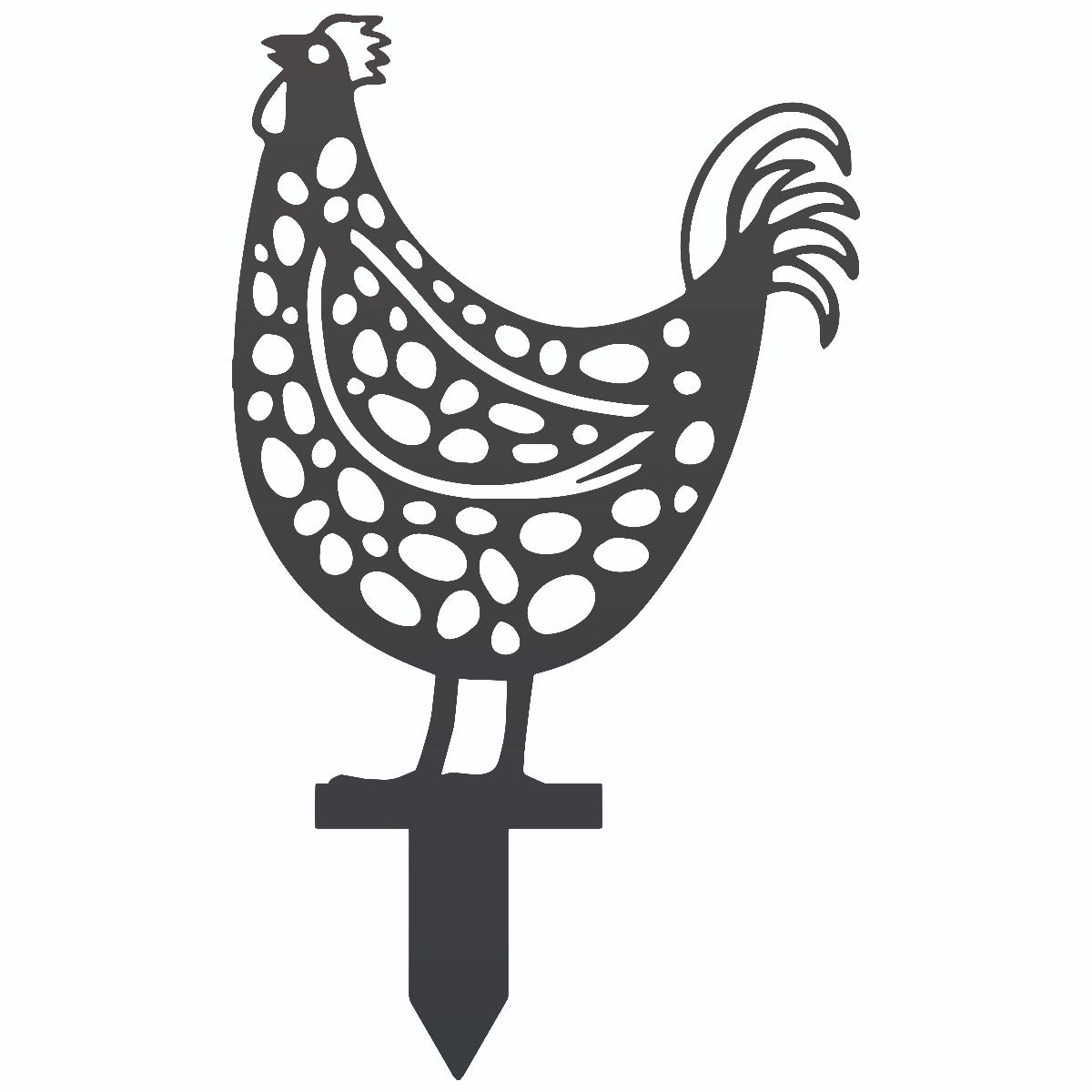 Patterned Rooster Garden Sheet Steel Spike Sculpture In Black