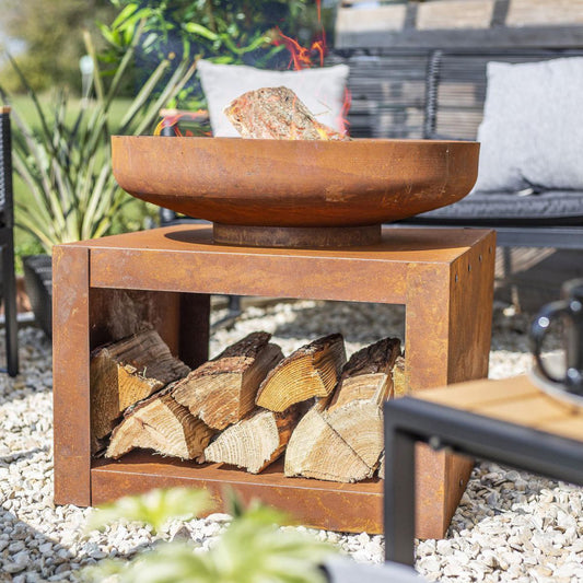 'Rowton' Rustic Square Fire Pit And Log Holder