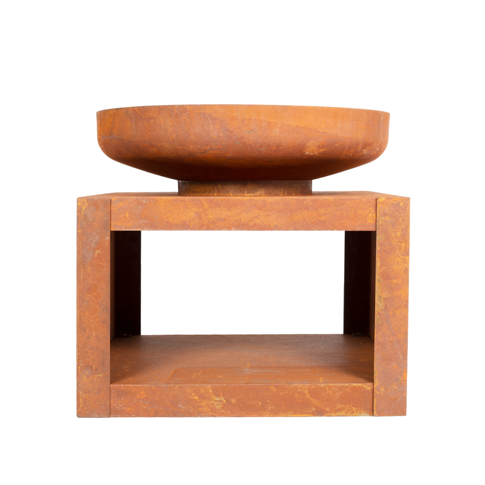 'Rowton' Rustic Square Fire Pit And Log Holder on a white background