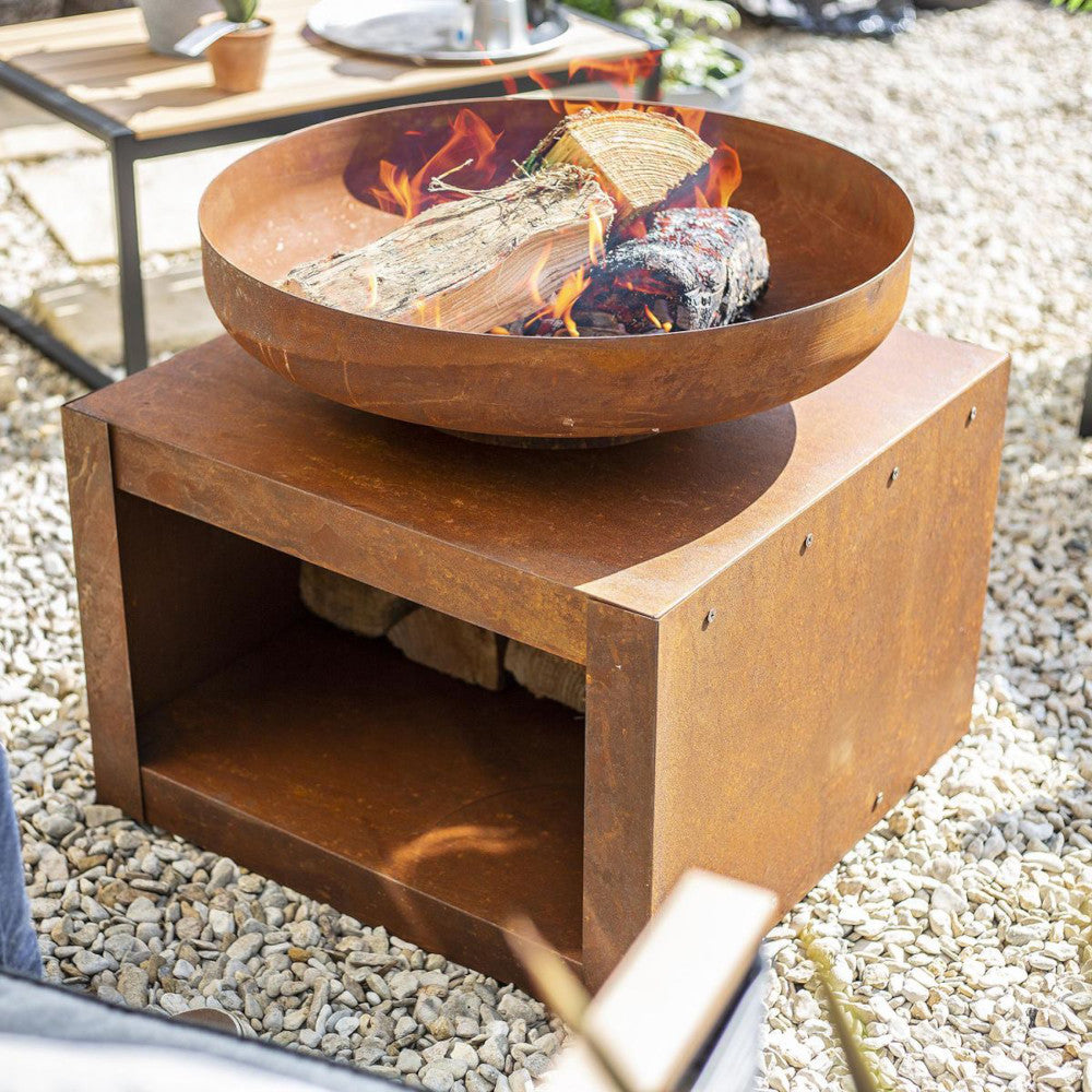 Overhead view of the square fire pit