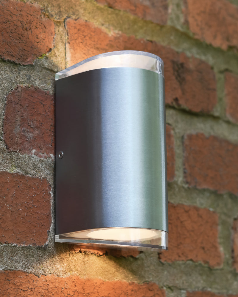 Three quater view of the silver up and down wall light 