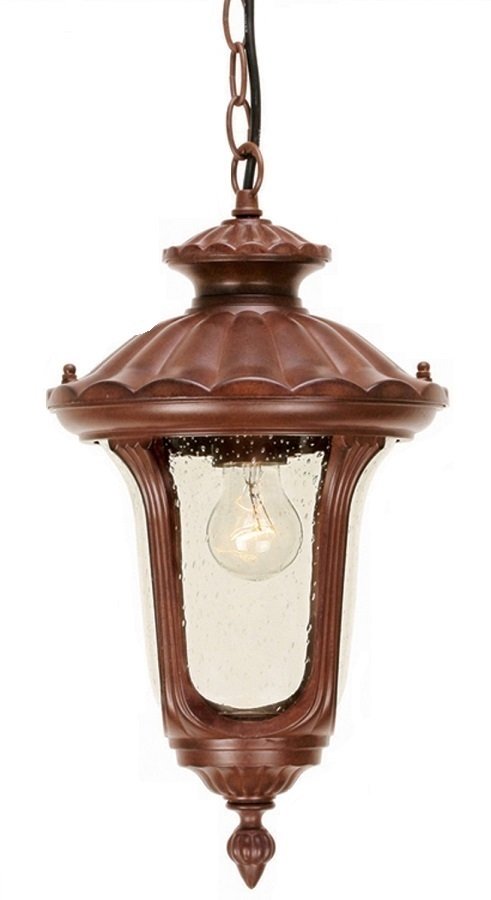 Rustic Bronze Hanging Chain Lantern with Seeded Glass