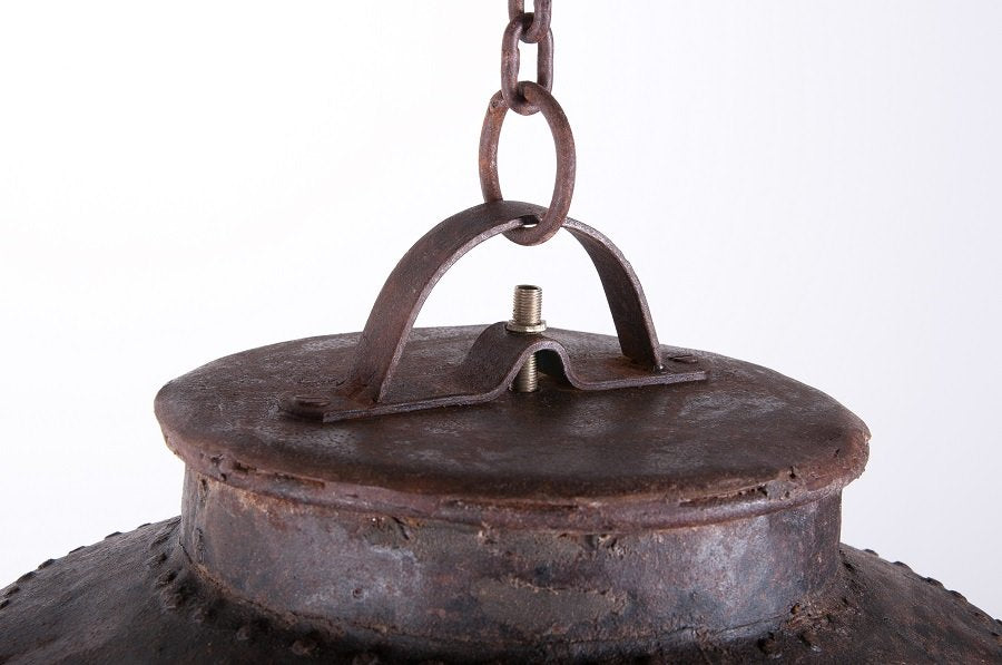 Rustic Wrought Iron Nepalese Temple Chain Hanging Lantern