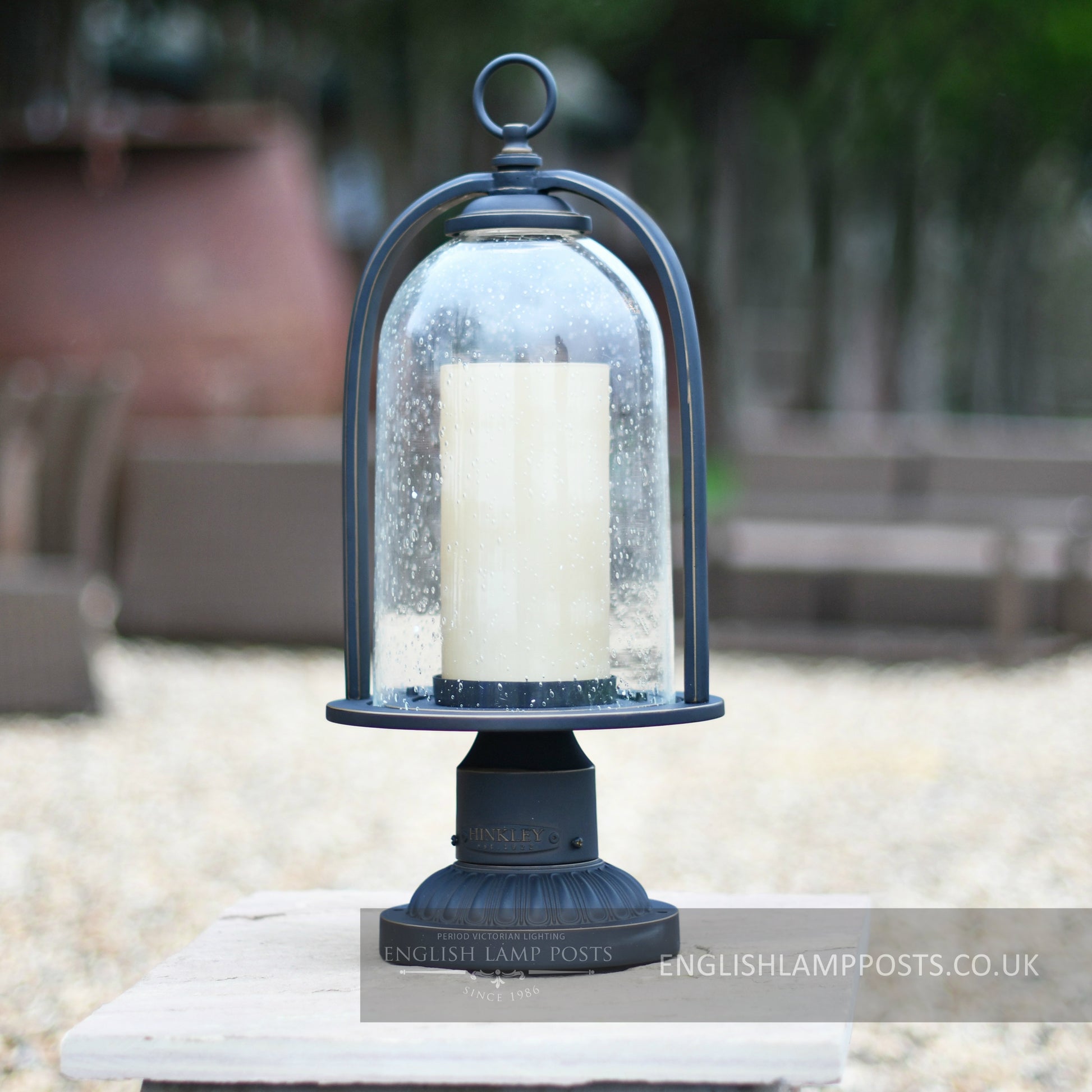 Rustic Country Chic Garden Pillar Light In Antique Wash