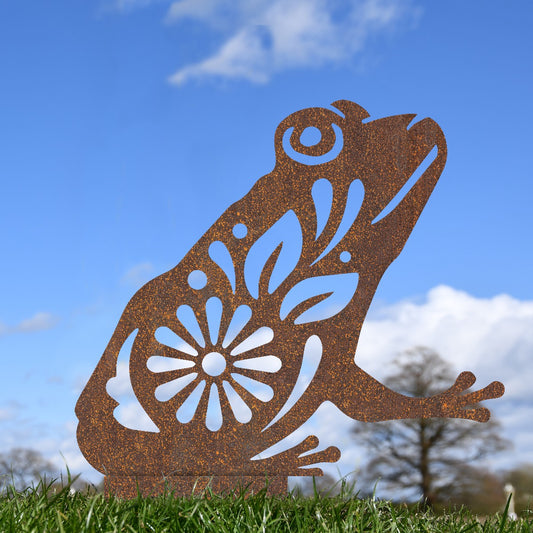 Flower Frog Garden Sheet Steel Silhouette In Rustic