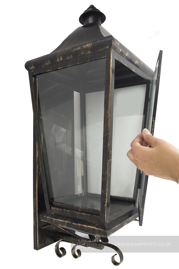 Flush Fitting Black and Antique Gold Wall Lantern
