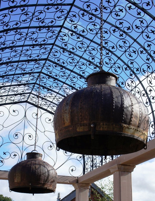 Rustic iron hanging pendant light outside