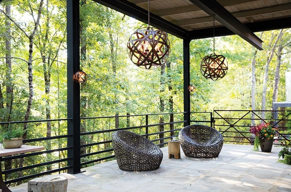 Rustic Iron Ribbon Outdoor Hanging Chandelier