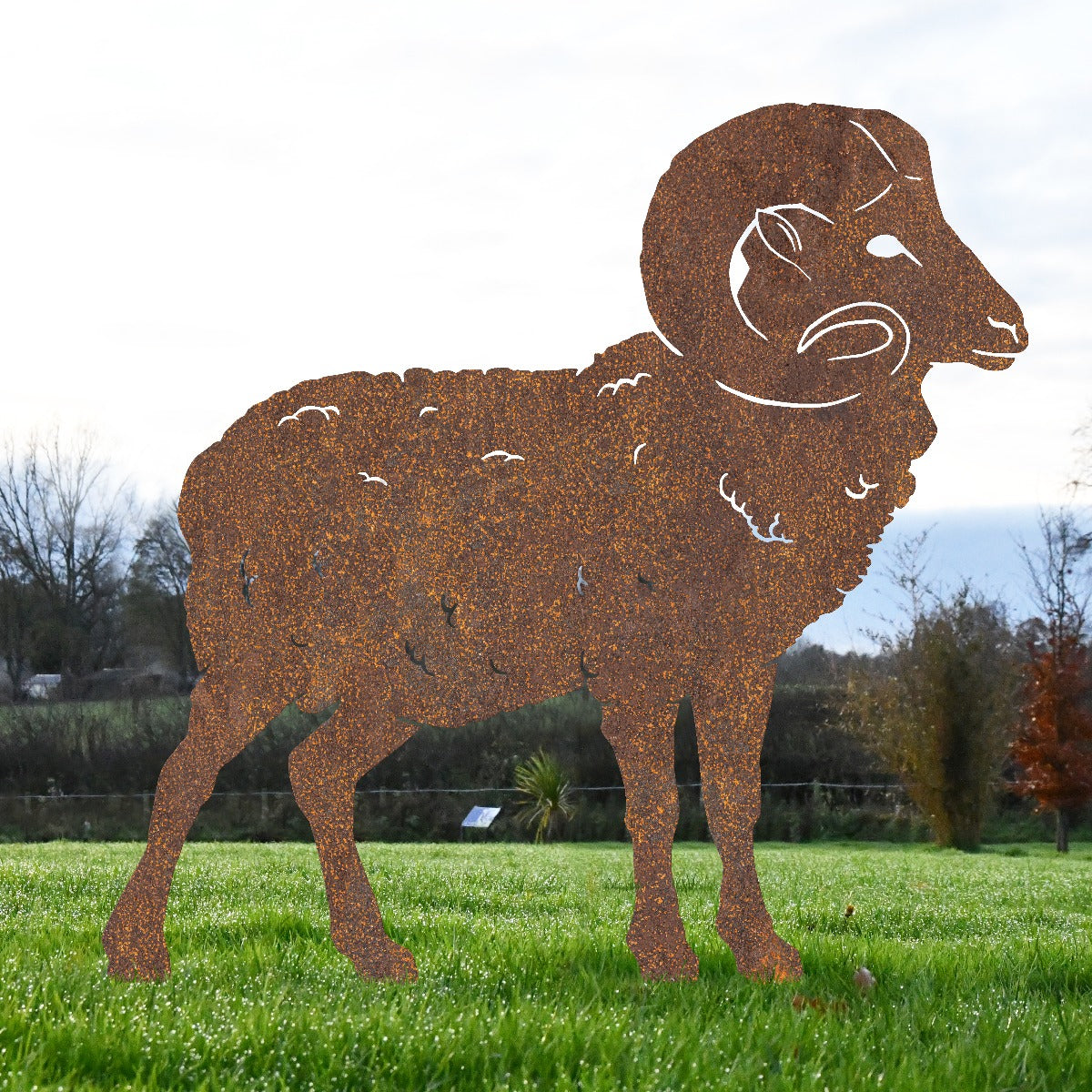 Large Ram Garden Sheet Steel Silhouette In Rustic