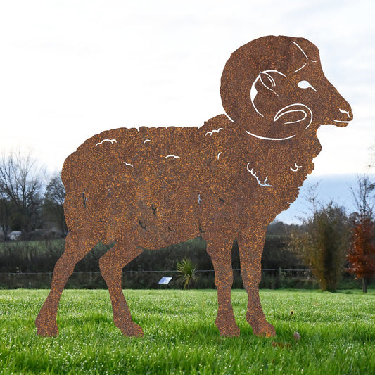 Large Ram Garden Sheet Steel Silhouette In Rustic