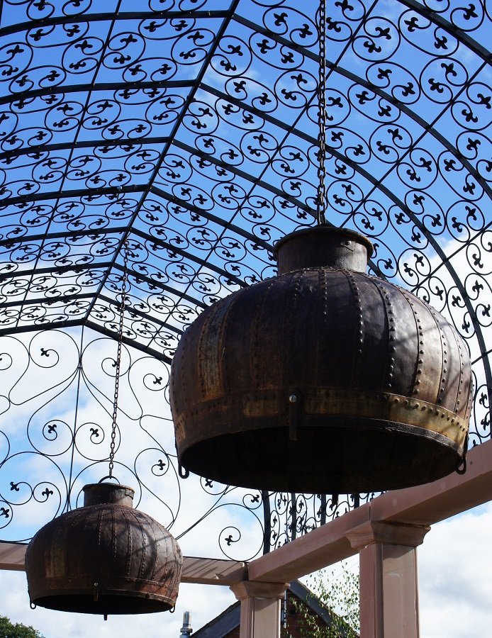 Rustic Wrought Iron Nepalese Temple Chain Hanging Lantern