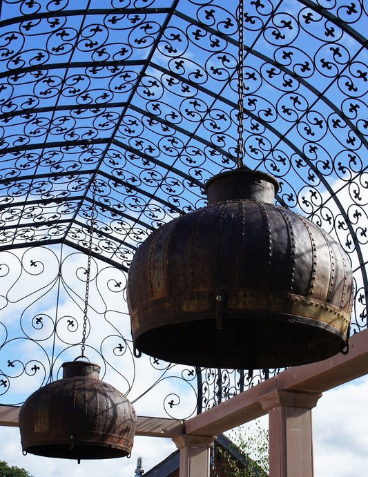 Rustic Wrought Iron Nepalese Temple Chain Hanging Lantern
