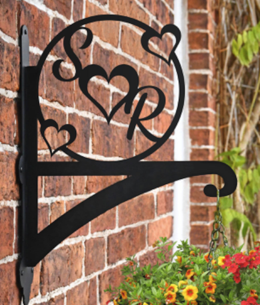 'S & R' Love Heart Black Hanging Basket Bracket