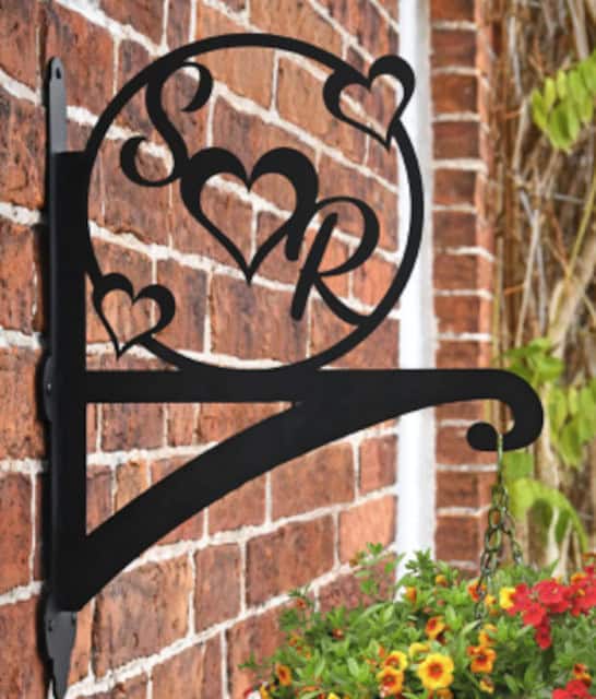 'S & R' Love Heart Black Hanging Basket Bracket - thumbnail