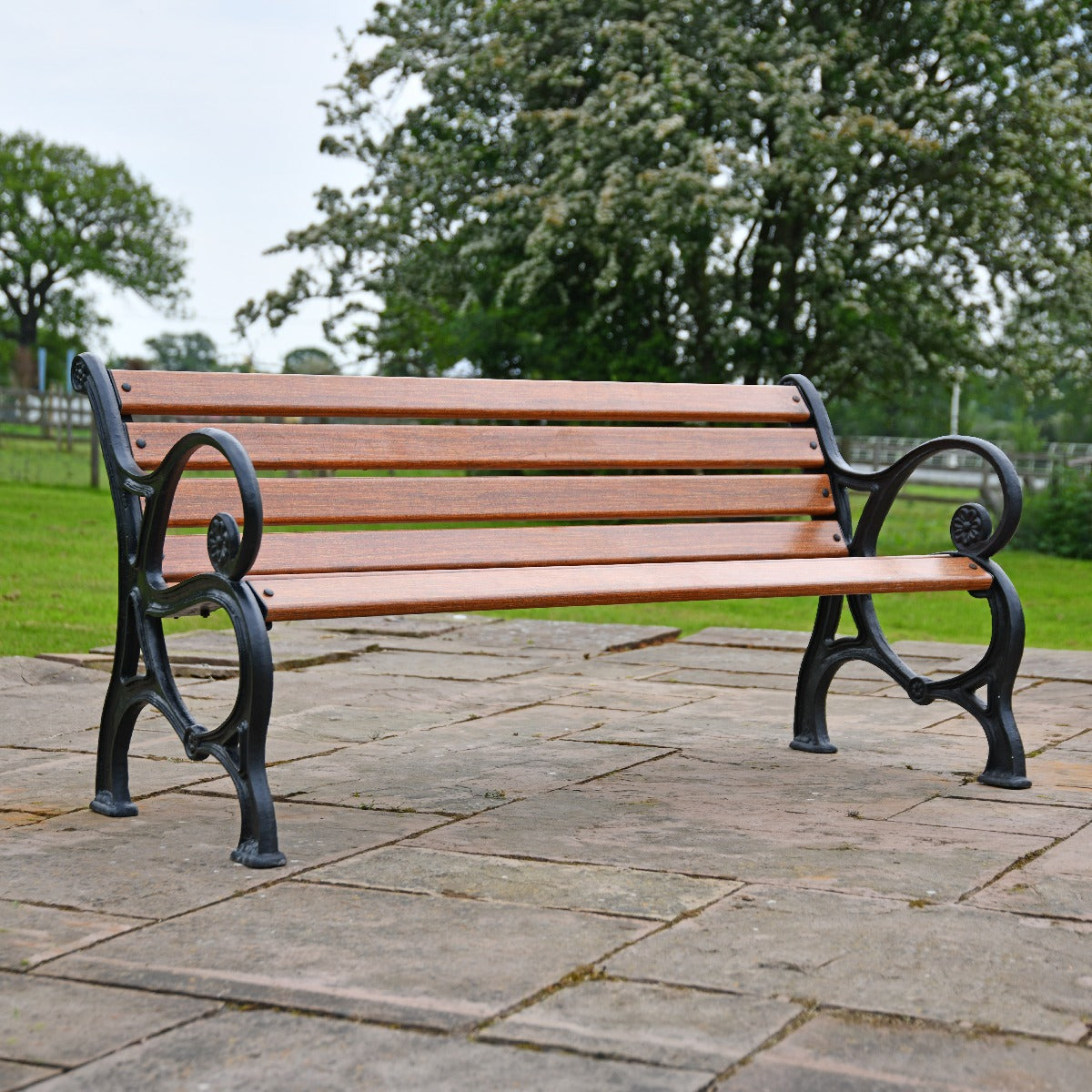 Scrolled Cast Iron and Wood 3 Seater Park Bench