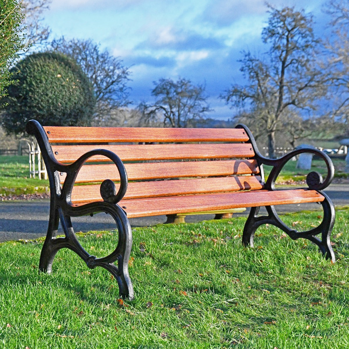 Scrolled Cast Iron and Wood 3 Seater Park Bench