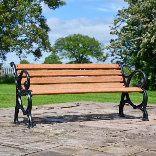 Scrolled Cast Iron and Wood 3 Seater Park Bench