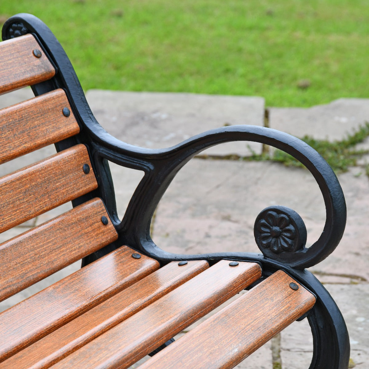 Scrolled Cast Iron and Wood 3 Seater Park Bench