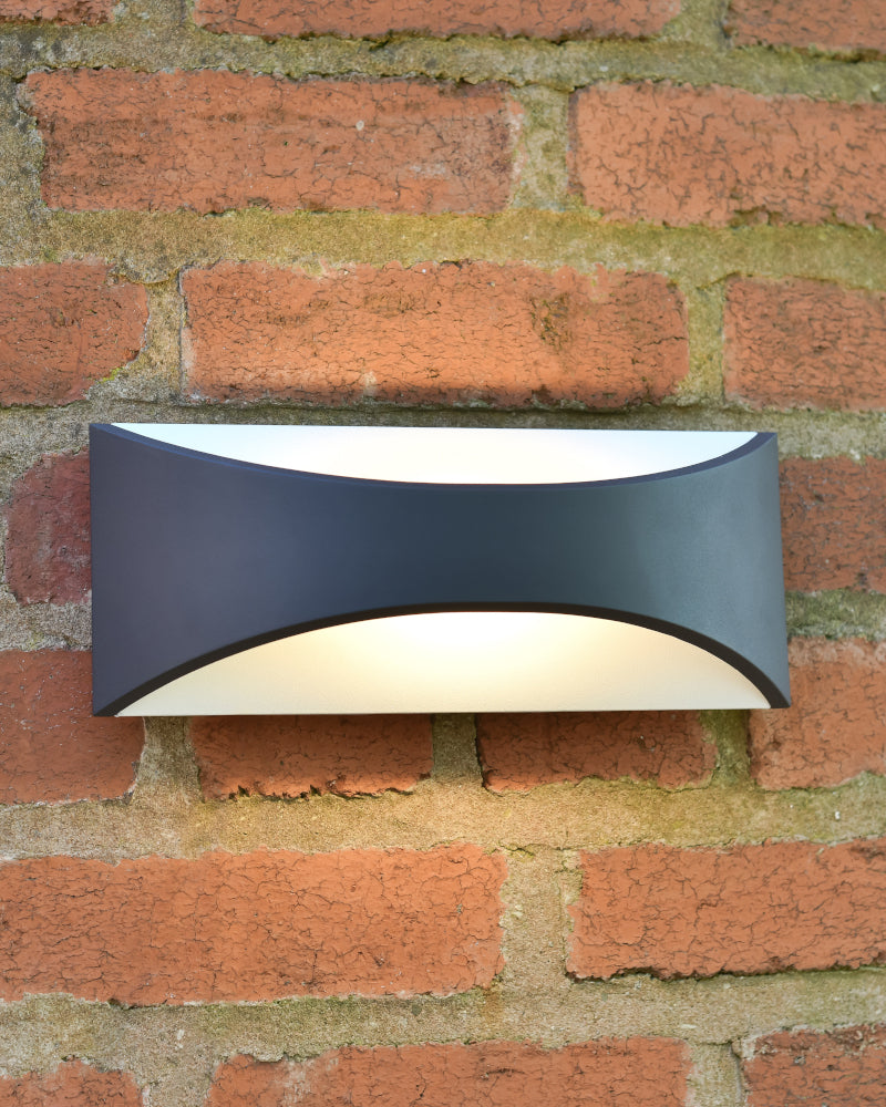 Head on view of the wall light lit up 