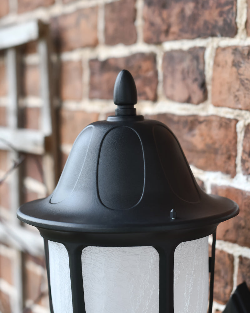 Close up of the bold black spiked roof 