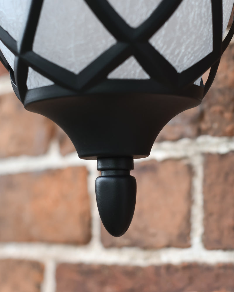 Magnified view of the ornate finial 