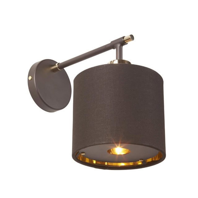'Sewerby' Polished Brass and Brown Wall Light - thumbnail