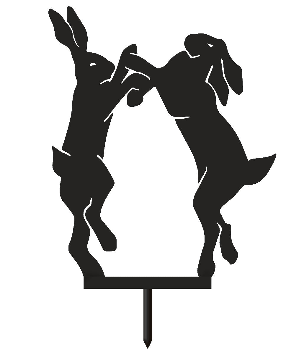 Boxing Hares Garden Sheet Steel Silhouette In Black