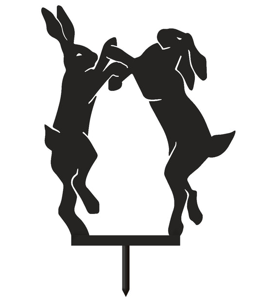 Boxing Hares Garden Sheet Steel Silhouette In Black