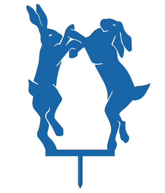 Boxing Hares Garden Sheet Steel Silhouette In Blue