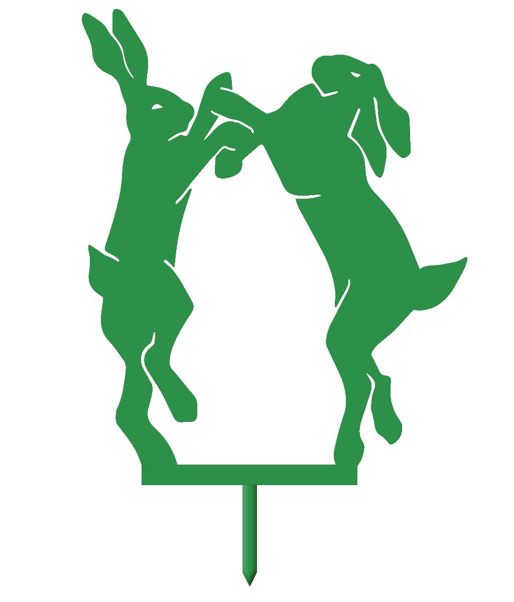 Boxing Hares Garden Sheet Steel Silhouette In Green