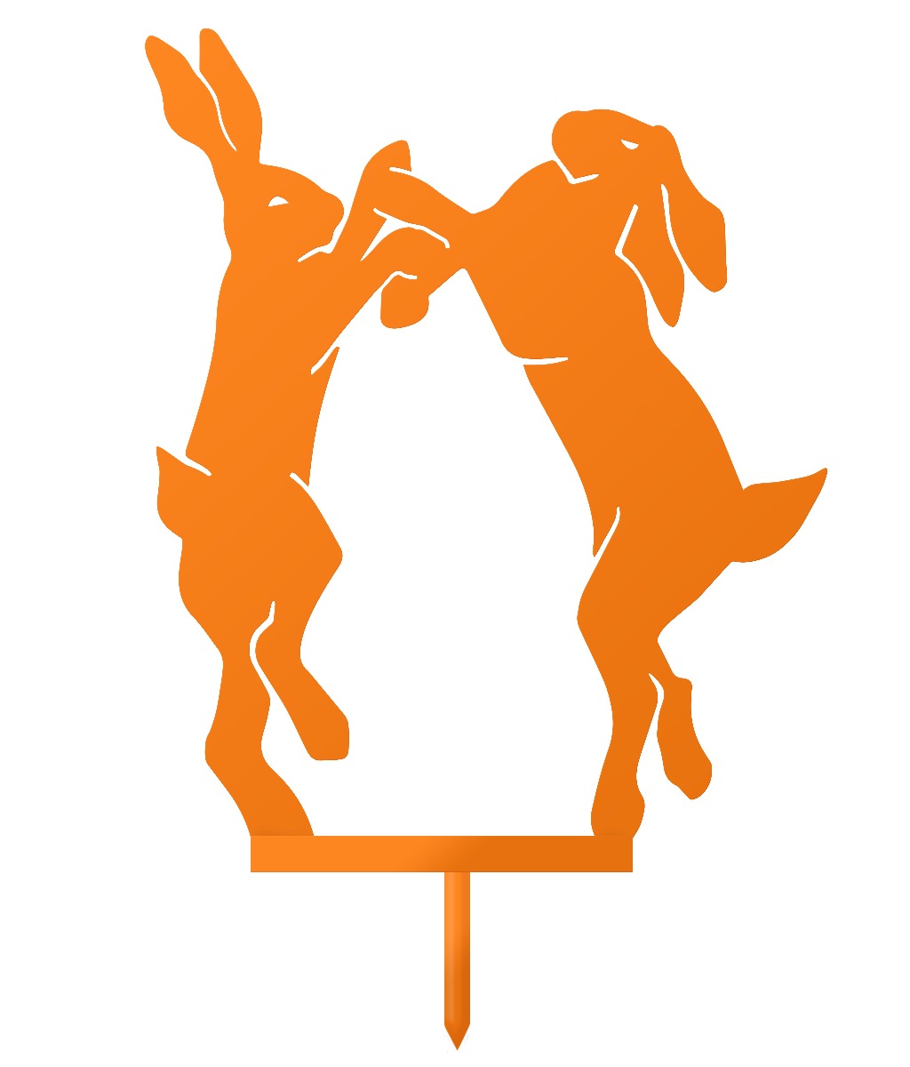 Boxing Hares Garden Sheet Steel Silhouette In Orange