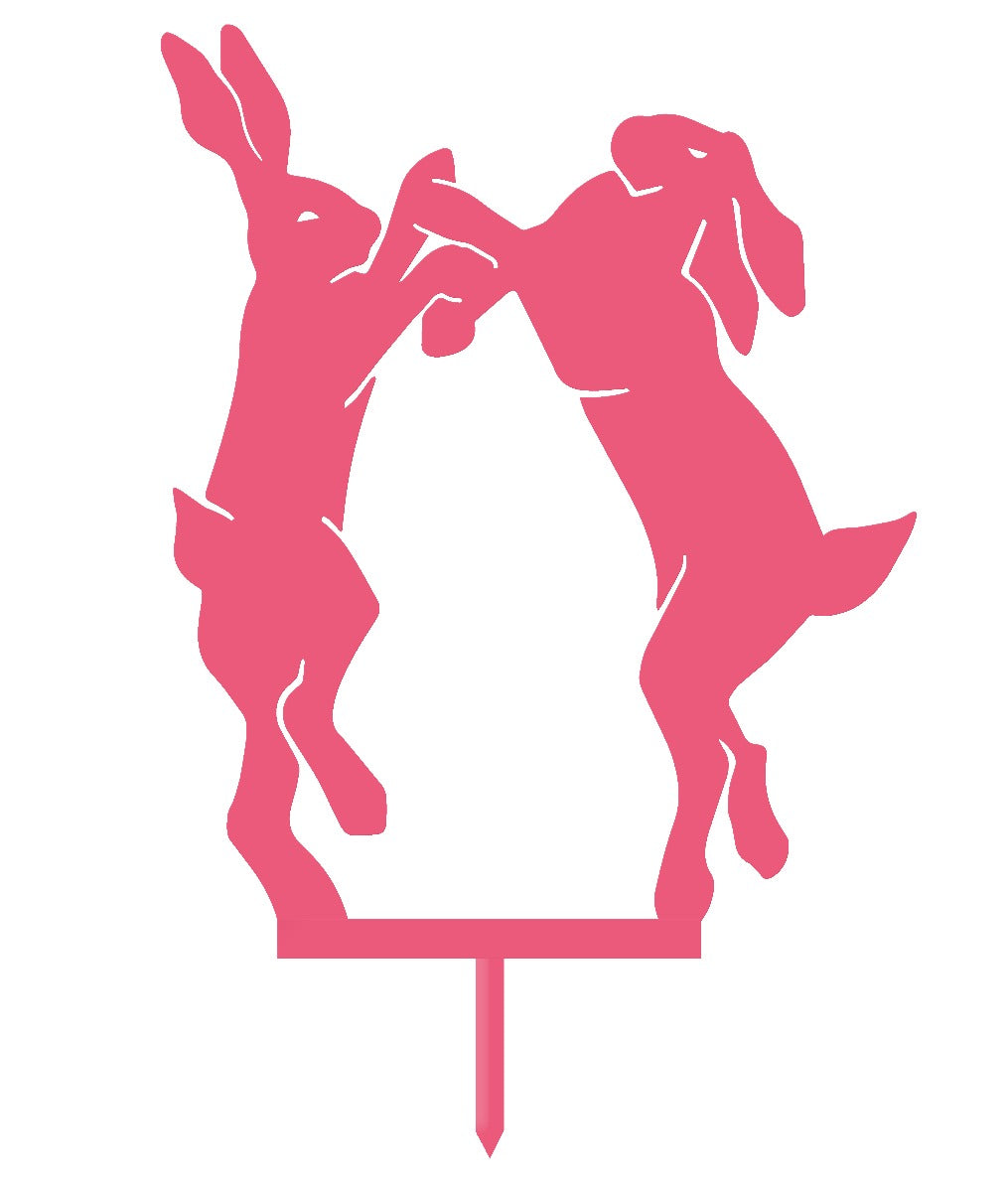 Boxing Hares Garden Sheet Steel Silhouette In Pink
