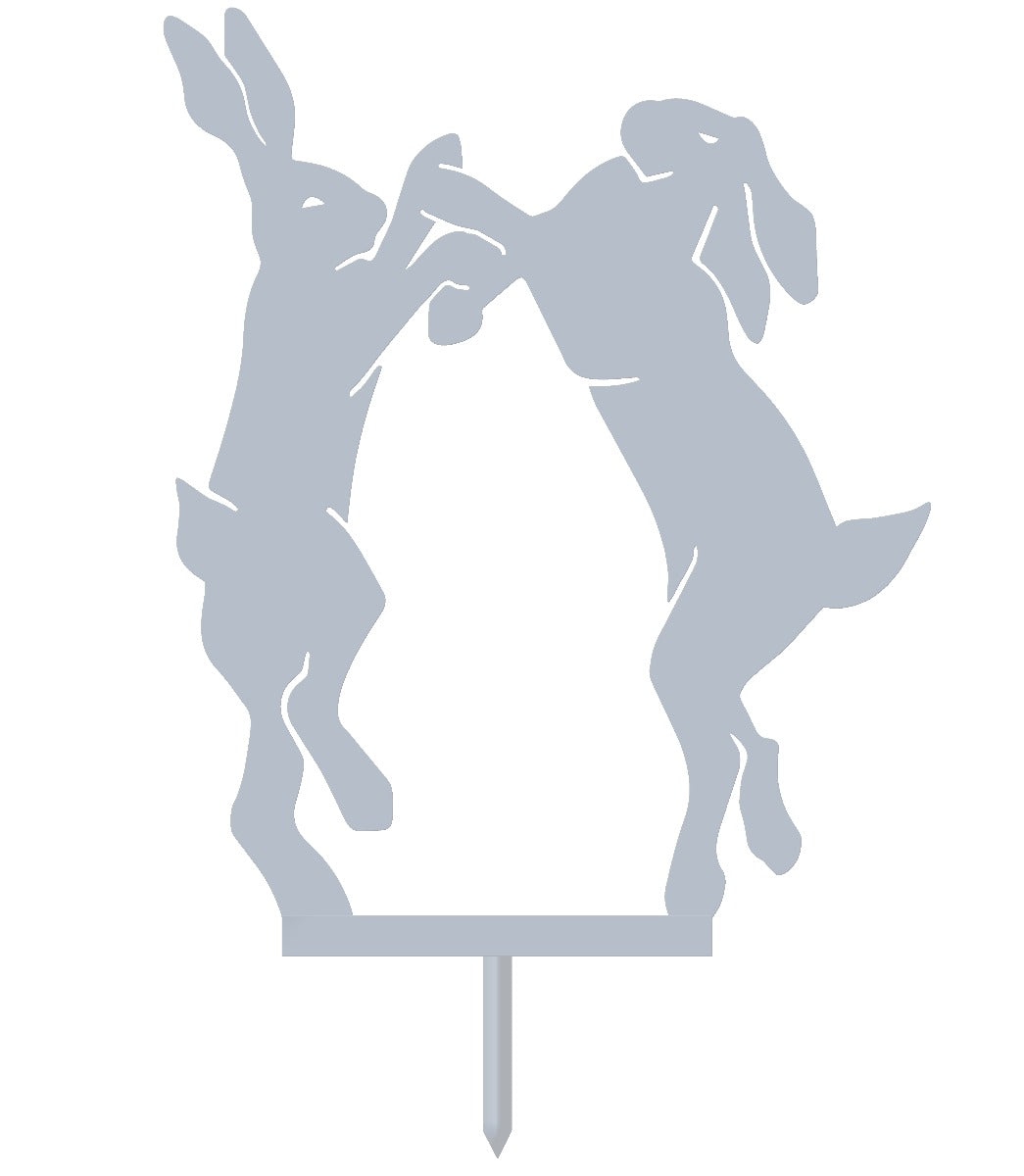 Boxing Hares Garden Sheet Steel Silhouette In Silver
