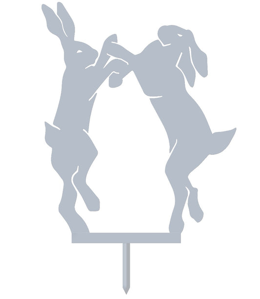 Boxing Hares Garden Sheet Steel Silhouette In Silver