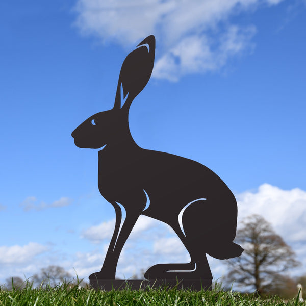 Sitting Hare Garden Sheet Steel Silhouette In Black