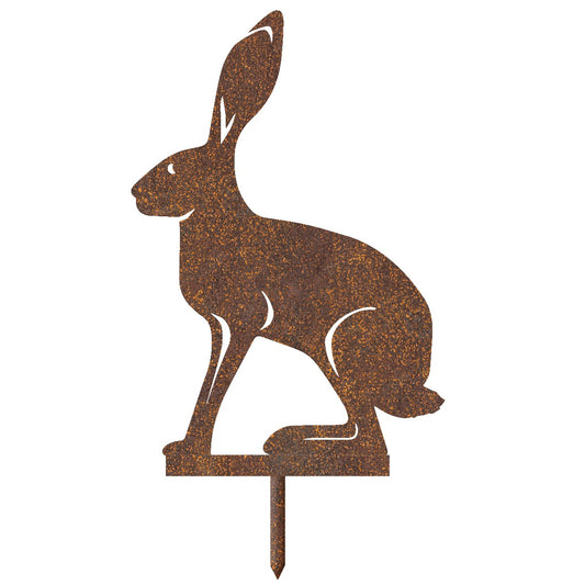 Rustic Sitting Hare Garden Sheet Steel Silhouette In Rustic