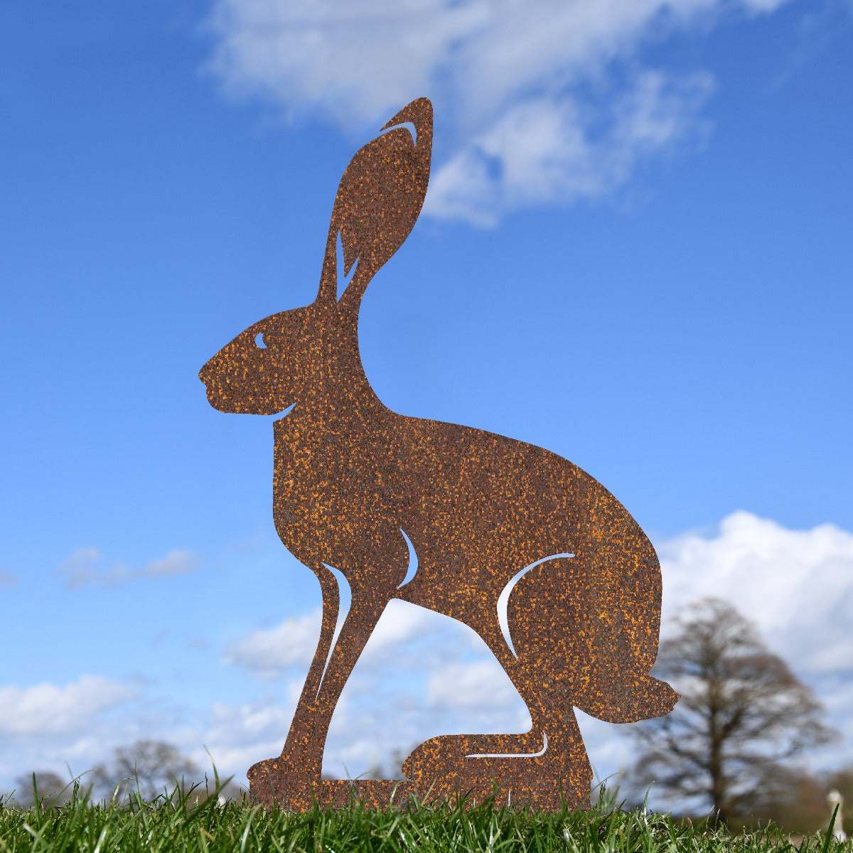 Rustic Sitting Hare Garden Sheet Steel Silhouette In Rustic
