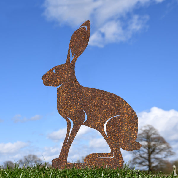 Rustic Sitting Hare Garden Sheet Steel Silhouette In Rustic