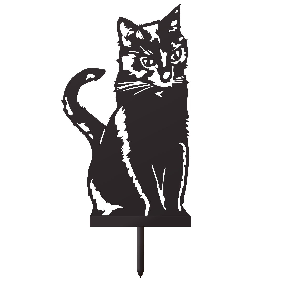 Sitting Cat Garden Sheet Steel Silhouette In Black On Ground Spike